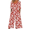 thumbnail image 2 of YTCAMLO Short Sleeve Rompers for Women Summer Beach Fashion Baggy Boho Printing One Piece Jumpsuits Wide Leg Summer Outfits, Red S, 2 of 5