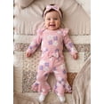 thumbnail image 4 of Loicainy Infant Baby Girl Fall Outfits 3 6 9 12 Months Flower Print Long Sleeve Romper Flare Pants Headband Clothes Set, 4 of 9