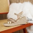 thumbnail image 5 of Women's Wedge Sandals Dressy Summer Low Wedge Slip on Comfortable Strappy Rhinestone Vacation Beach Casual Heeled Shoes Gold Size 7.5, 5 of 6