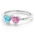 thumbnail image 2 of Gem Stone King 925 Sterling Silver Fashion Right-Hand Ring Heart Shape Swiss Blue Topaz and Vivid Pink Moissanite (1.05 Cttw, Size 8), 2 of 6
