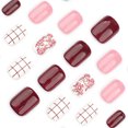 thumbnail image 5 of 24 Pcs Striped Grids On Nails Glossy False Nails Short Square Flowers Artificial Acrylic Nails, 5 of 8