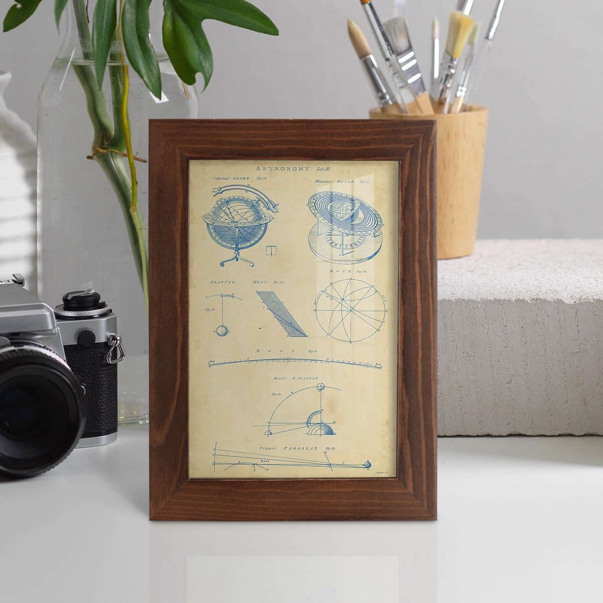 Vintage Astronomy III -Framed Print w/glass-Chestnut