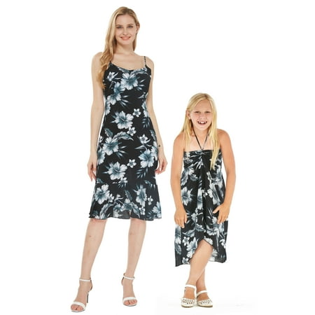 

Matching Hawaiian Luau Mother Daughter Mermaid Dresses in Simply Blue Leaf