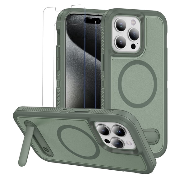for iPhone 14 Pro Max Case,Dual Layer With Kickstand Wireless Charging,2 PCS Screen Protector,Military Shockproof Matte PC with Soft Edges Phone Cover For iPhone 14 Pro Max 6.7"(Green)