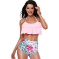 thumbnail image 2 of Maillots de Bain 2 Pcs pour Femmes Taille Haute Croisée Imprimé Floral, 2 of 5