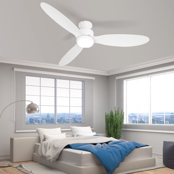 Wozzio White Ceiling Fan Light with Lighting and Remote Control, 52-inch Modern Ceiling Fan with Remote Control, 6-speed, LED Dimmable, Silent DC Motor