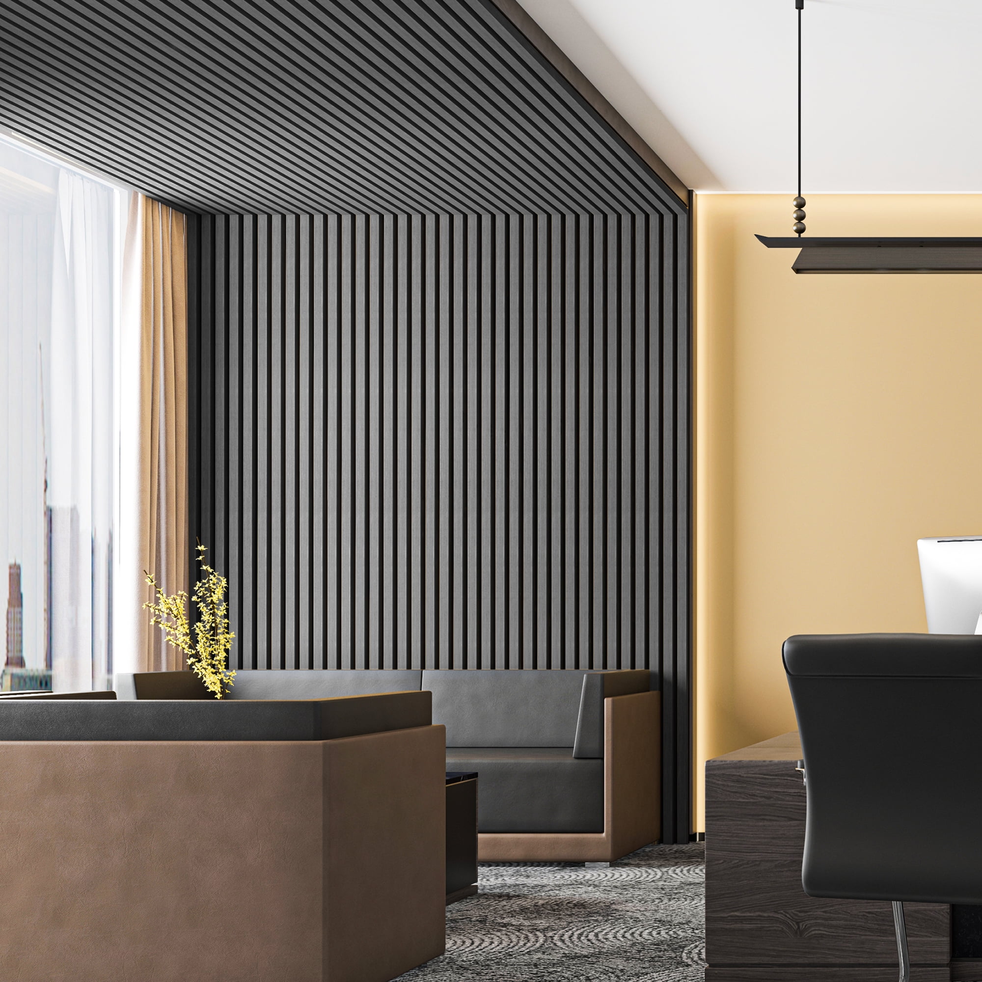 Art3dwallpanel 2PCS 95.7''x24'' Wood Slat Acoustic Panels, MDF 3D Decorative Wall Paneling,Black,31.9 sq.ft.