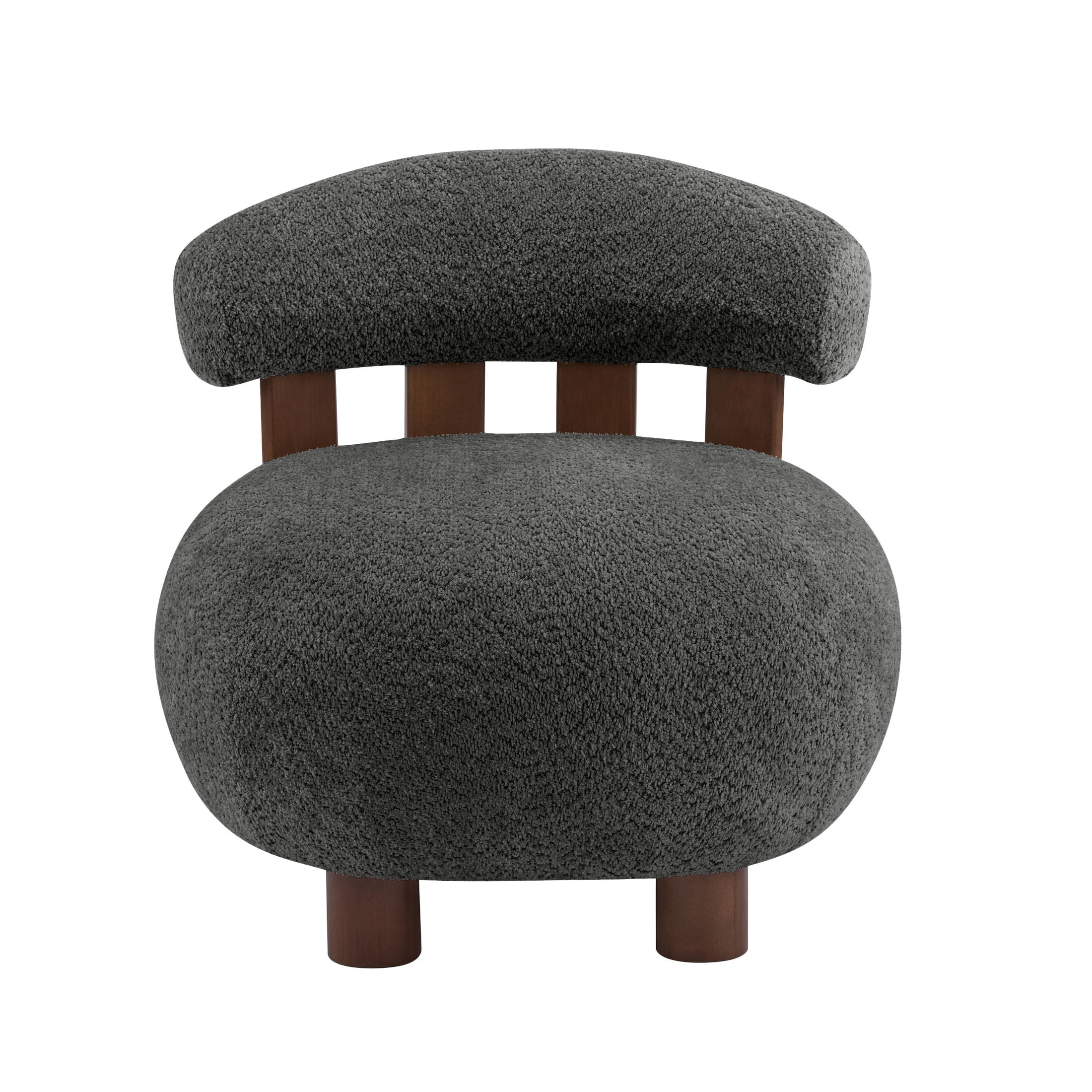Christopher Knight Home Modern Boucle Slipper Accent Chair with Upholstered Plush Seat, Wood Legs, Dark Gray, Set of 2