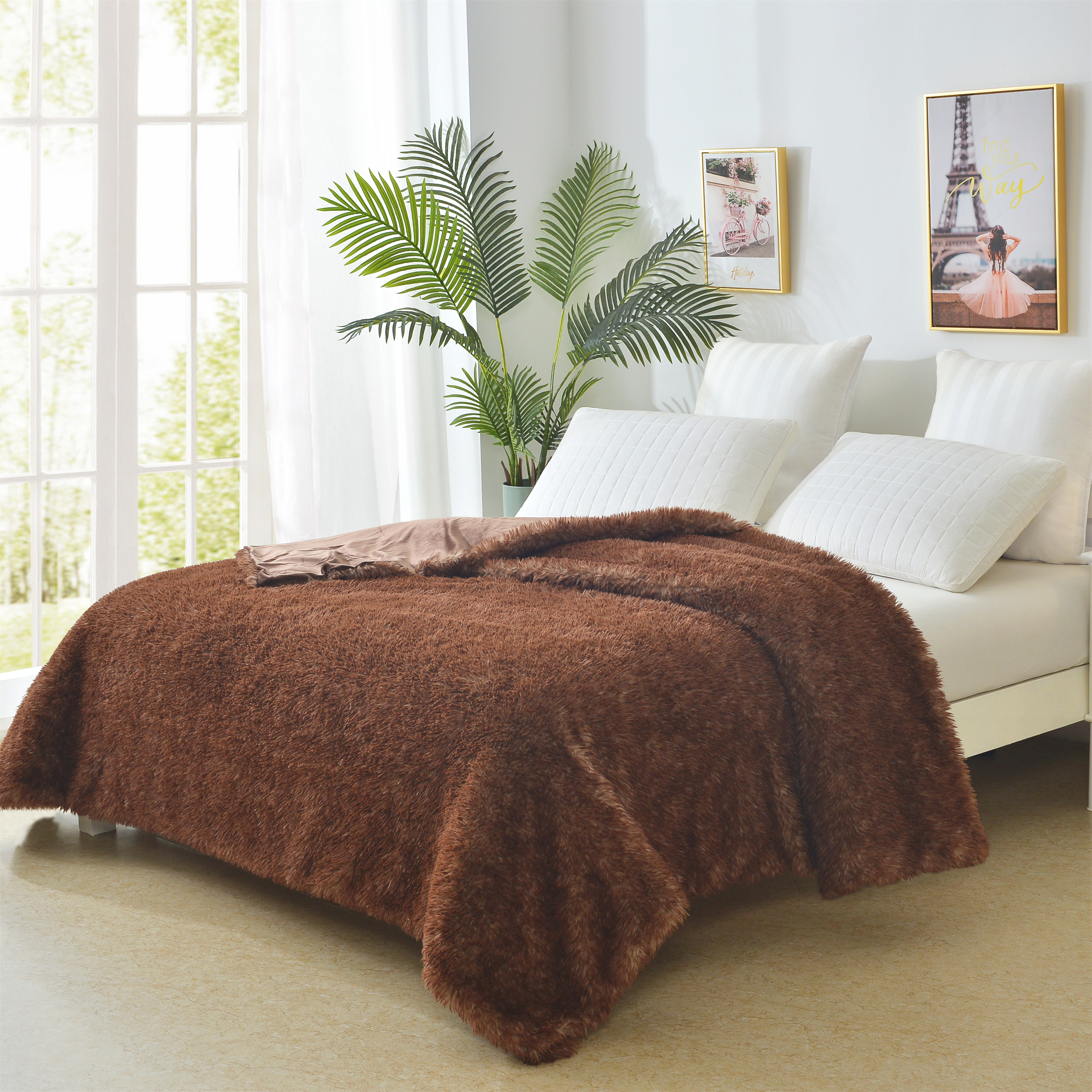 Home Soft Things Luxury Faux Fur Throw Blanket BROWN 50"X60