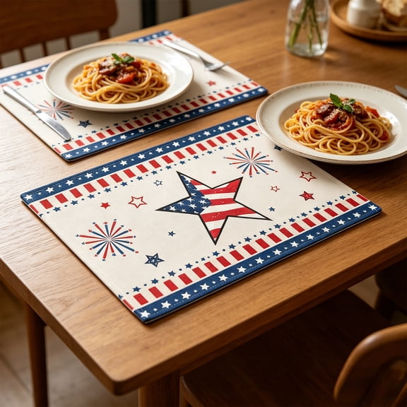 American Independence Day Placemats Set of 1, Patriotic 4th of July Table Mats, Washable Polyester Table Decor for Dining & Party, Stars and Stripes Themed Tablecloth
