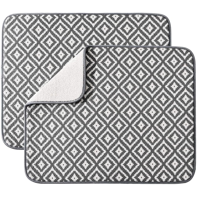 Paquete de 2 tapetes para secar platos para cocina, tapete escurridor de platos de microfibra ultra absorbente, 19,2 x 15,8 pulgadas (diamante) ER Rojo Verde