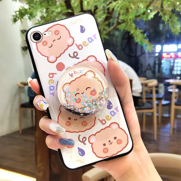 LYM-Phone Case For iphone 7/8/iphone SE 2020/SE2, Back Cover cute Fashion Design Kickstand Soft Case Durable Quicksand Protective Glitter Cartoon Dirt-resistant TPU Waterproof Anti-knock