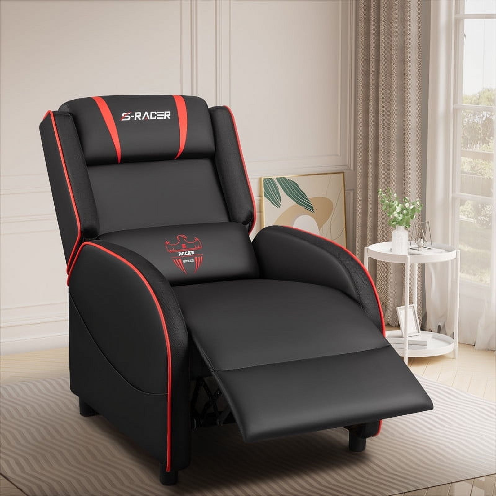 Furmax RGB LED Lights Gaming Massage Recliner Chair Racing Style Single Living Room Sofa Ergonomic Home Theater Seating with Massage Lumbar Support, Red