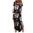 thumbnail image 1 of Uhndy Hawaiian Beach Maxi Dress Boho Floral Warp Dress Casual Paisley Holiday Long Dress With Pockets Summer Short Sleeve Lounge Wear Dress Size S-5XL, 1 of 2