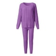 thumbnail image 6 of Idoravan Women's 2-Piece Pajama Sets,Womens Solid Color Off Shoulder Long Sleeve Cable Knitted Warm Two-Piece Long Pants Sweater Suit Set Purple XL, 6 of 6