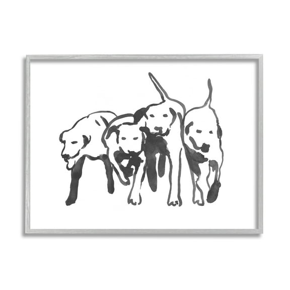 Stupell Industries Row Of Pet Dogs Black White Watercolor Outline, 11 x 14, Designed by Emma Caroline