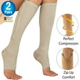 thumbnail image 1 of HAOAN Zipper Compression Socks - Open Toe Knee High Graduated Pressure Support Hose for Improved Leg Circulation - Unisex - Brown Regular Size -  (2 Pairs), 1 of 7