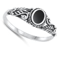 thumbnail image 4 of CHOOSE YOUR COLOR Bali Leaf Simulated Black Onyx Ring .925 Sterling Silver Band CZ Female Size 5, 4 of 4