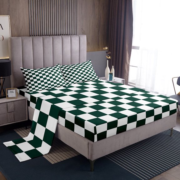 Erosebridal Geometric Buffalo Sheet Set Twin,Checkered Grid Bedding Sets Twin Size,Plaid Room Decorative,Breathable,3pcs