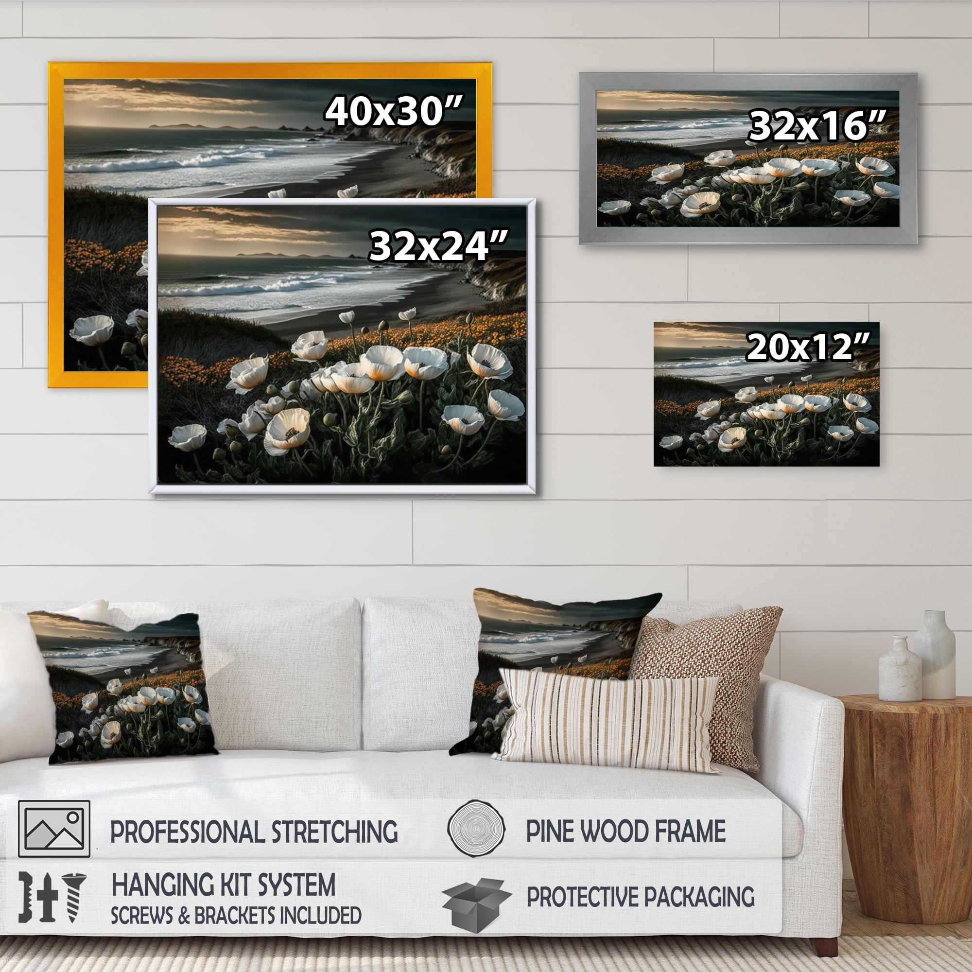 Designart White Flowers By The Coast II Canvas Wall Art