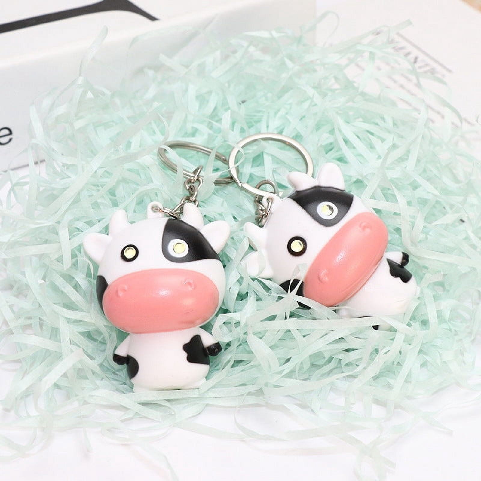 Glowing Cow Pendant Keychain with Bell, Super Mini Ring, Plastic, Fun Accessory for Bags and Keys