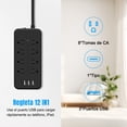 thumbnail image 4 of 12 en 1 Regleta Multicontacto Extension USB, con 8 Salidas CA y 4 Puertos USB (1 USB C), Enchufe/Conector Multiple, 1.5M Extension Electrica, para Dormitorio, Casa, Dorm, Oficina (Negro, 4 of 8