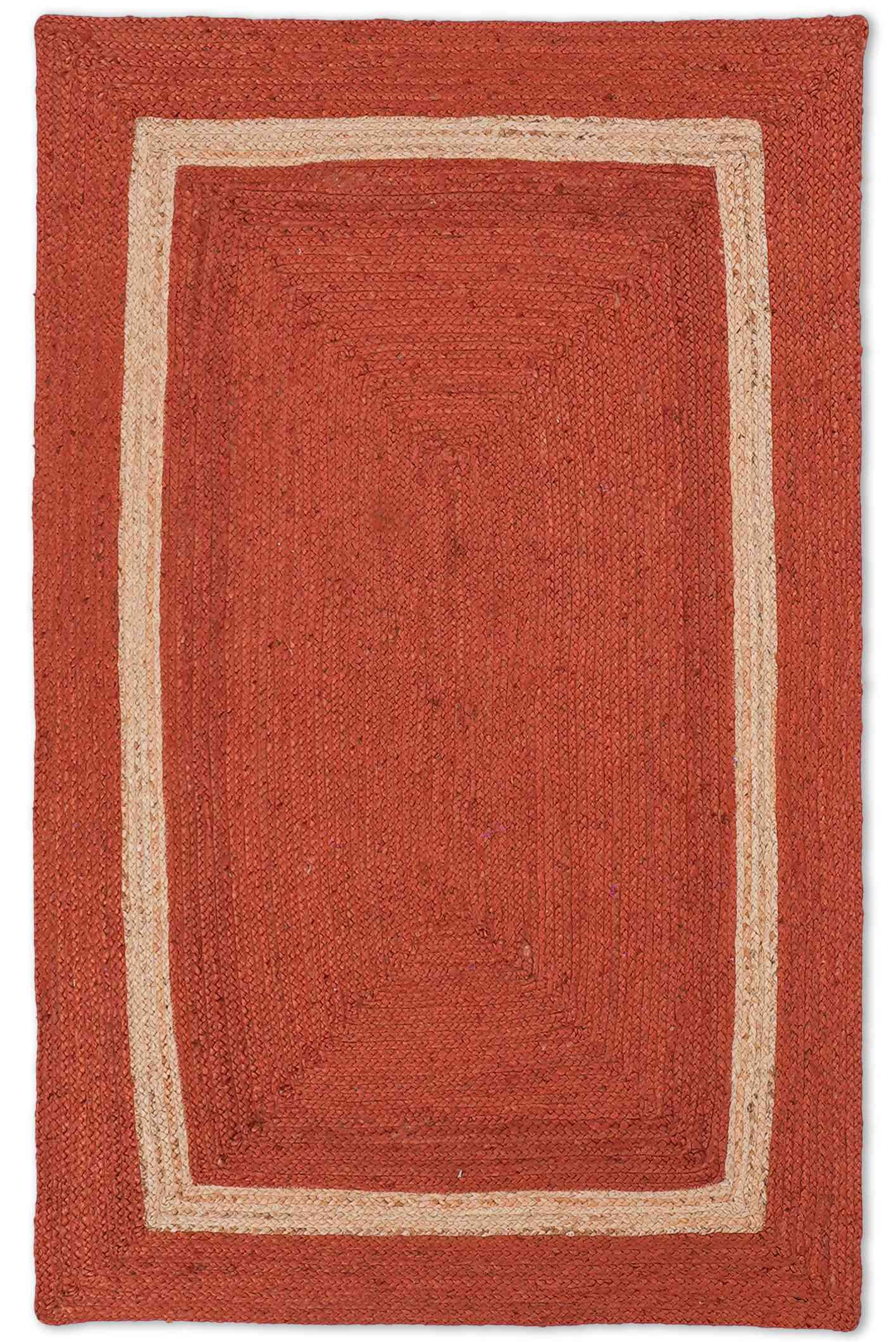 HAND WOVEN JUTE ECO-FRIENDLY AREA RUGS - 4'x6', Rectangle, Orange, High Pile, Natural Fiber, Handmade Area Rugs for Living Room, Bed Room (J00025)