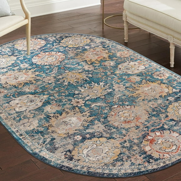 Unique Loom Lola Collection Area Rug - Classic (7' 10" x 10' 2" Oval Blue/Beige)