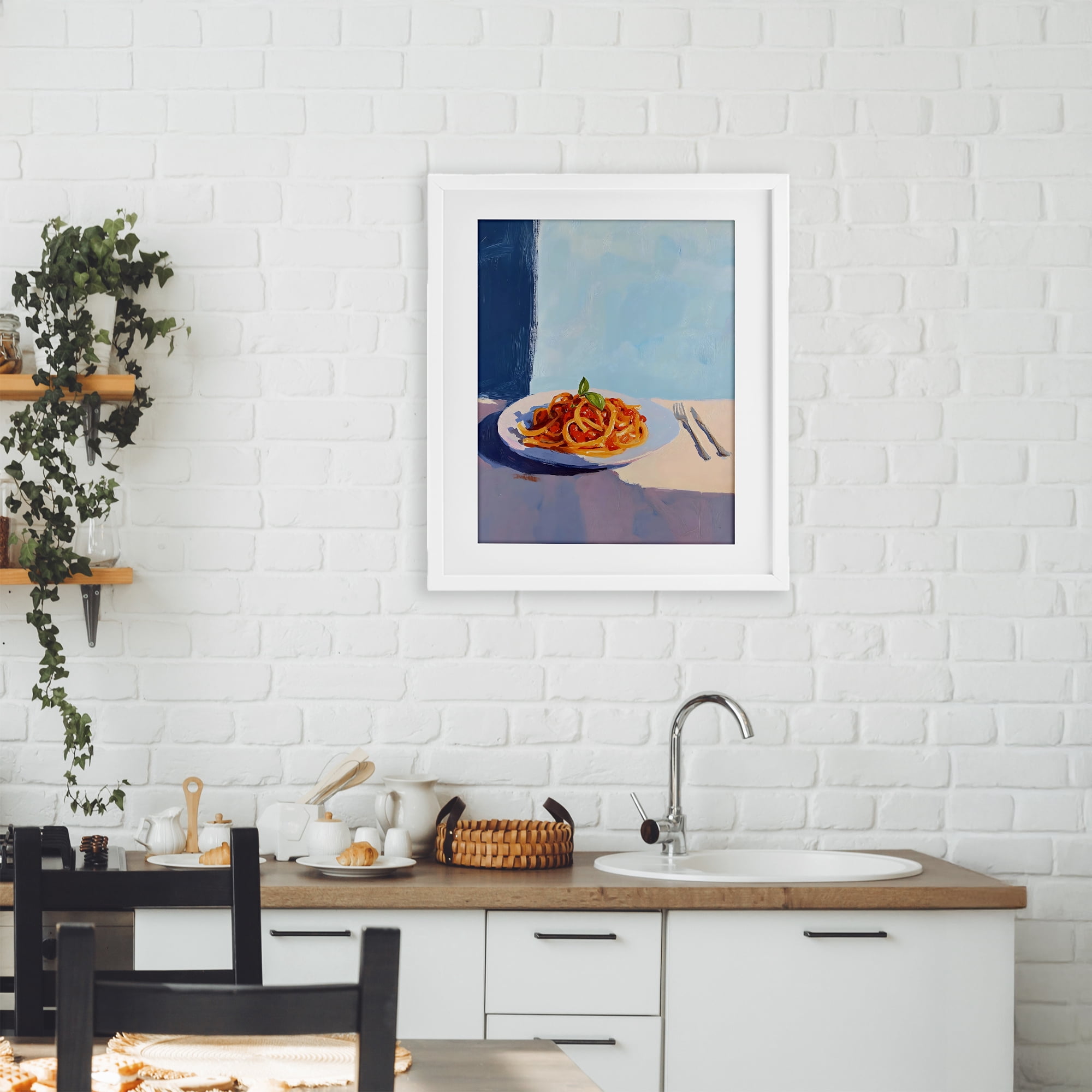Stupell Industries Italian Spaghetti on Plate White Framed Print Under Glass, design by The Prints Vibe