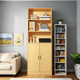 thumbnail image 6 of DIYART 75" Tall Bookcase with Doors, 5 Tier Large Bookshelf with Cabinet, Standing Wood Display Book Shelf for Living Room, Office, Library, Oak, 6 of 7