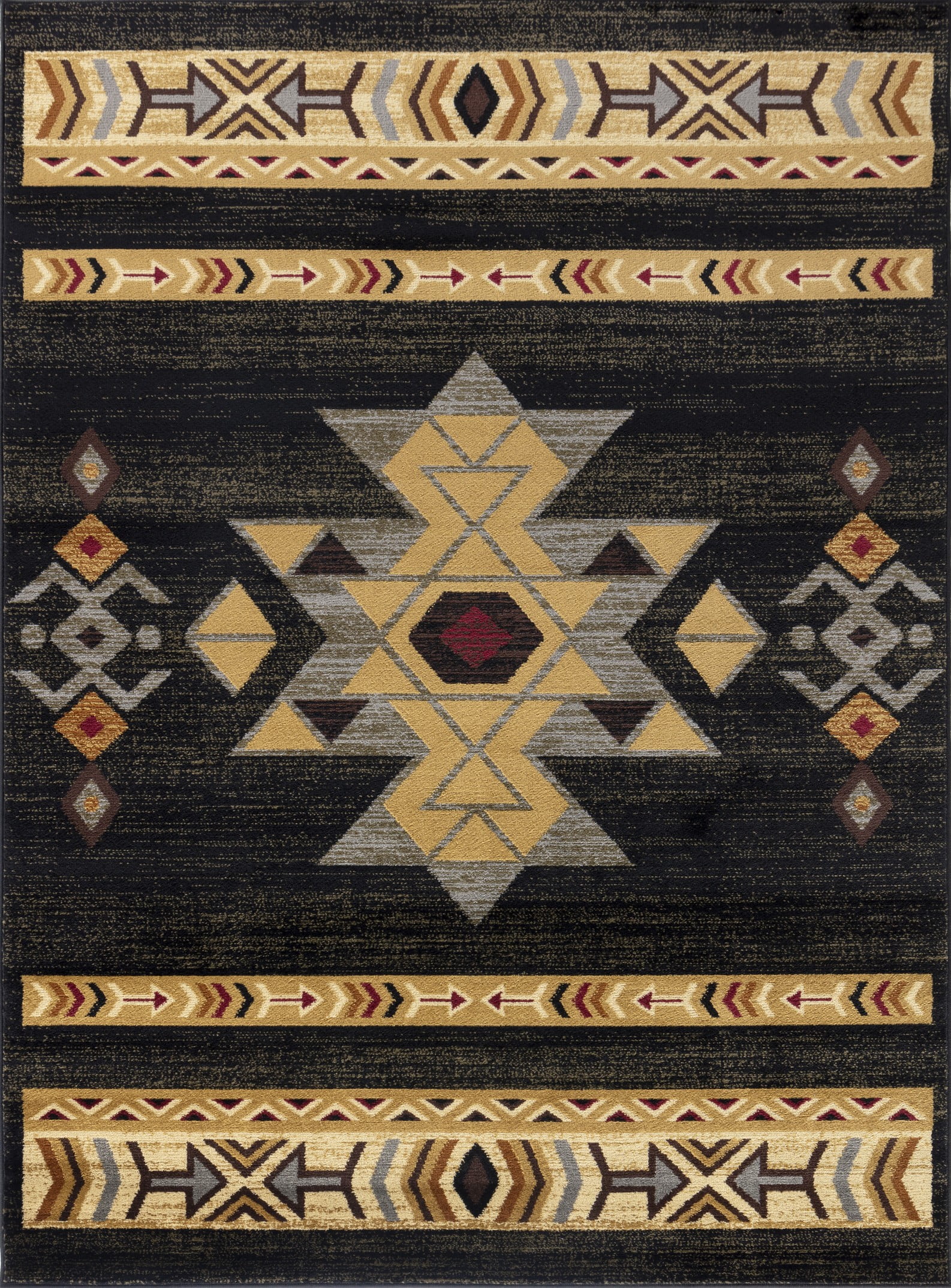 Yoneston 5' x 7' Southwest Design Accent Area Rug for Living Room, Retro Rug with Soft & Non-Slip for Bedroom Dining Room Decoration, Black