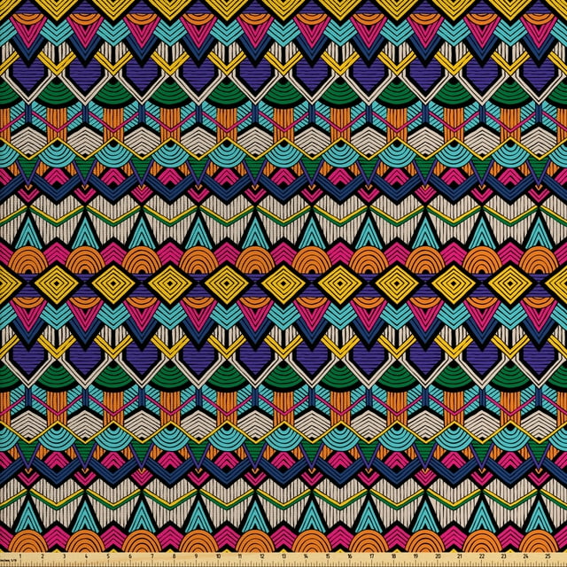 Geometric Sofa Upholstery Fabric by the Yard, Retro Eighties Design Vibrant Color Scheme Geometrical Lines Half Circles Vintage, Decorative Fabric for DIY and Home Accents, Multicolor by Ambesonne