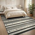 thumbnail image 3 of ODIKA 8'x10' Washable Area Rug Durable, Non-Slip Boho Mudcloth Border Farmhouse Even Bands Pinstripe Ticking Striped Flowing for Living Room, Under Sectional, Family, 3 of 7