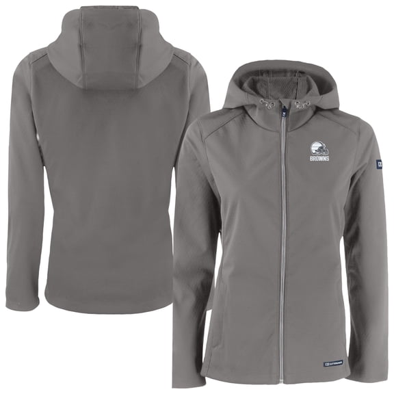 Women's Cutter & Buck  Gray Cleveland Browns Evoke Eco Softshell Recycled Full-Zip Hoodie Jacket