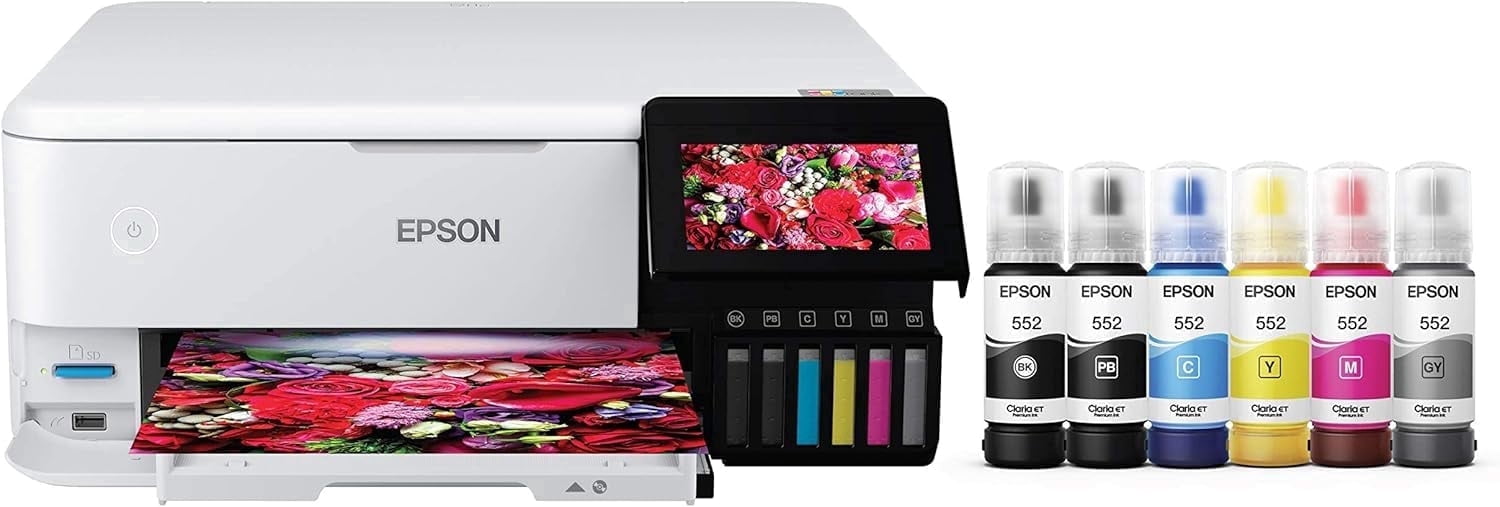 Epson EcoTank Photo ET-8500 Wireless Color All-in-One Supertank Printer with Scanner Copier, Ethernet and 4.3-inch Colorfull Touchscreen - White (Sold without manufacturer warranty)