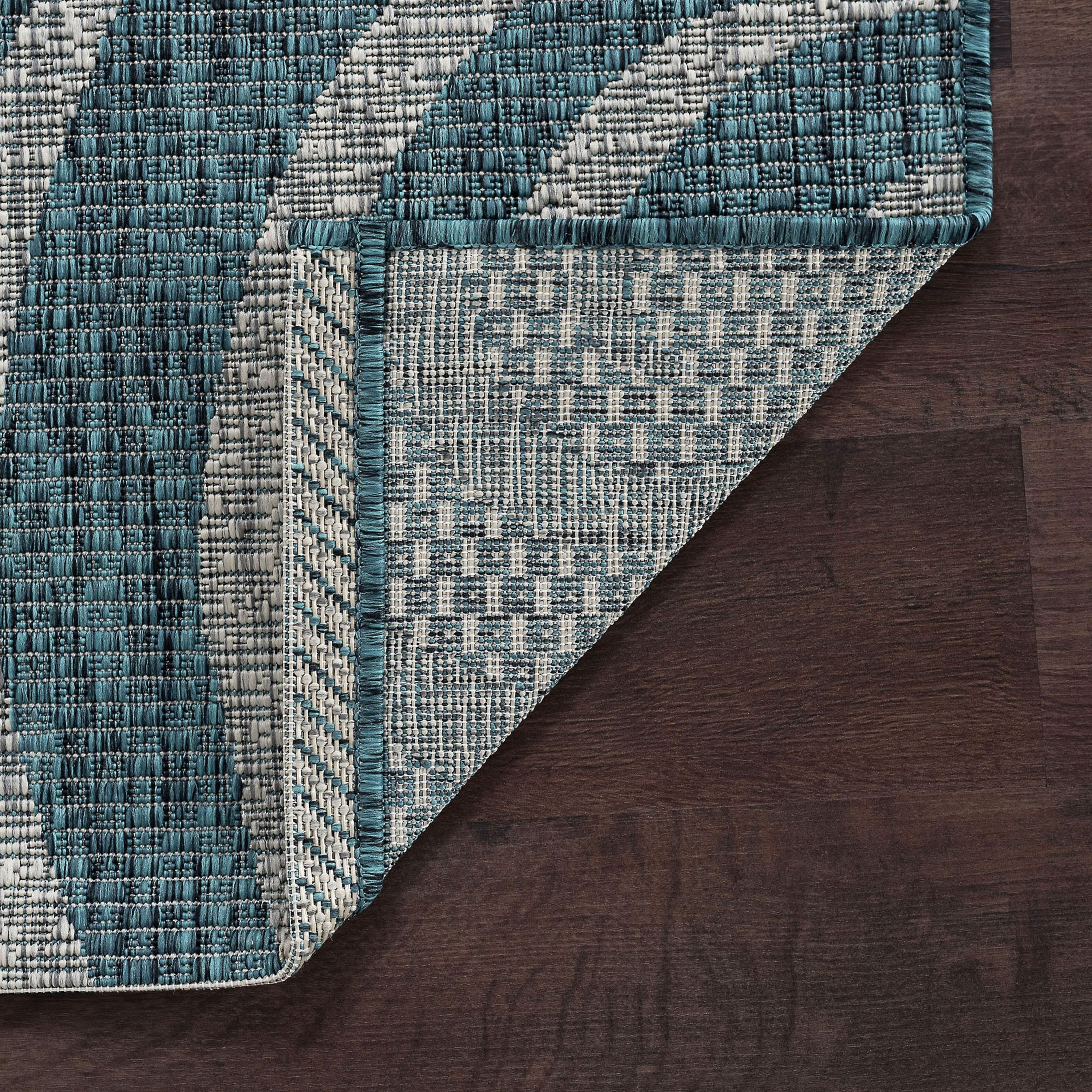 Veranda Transitional 8' x 10' Aqua and Light Gray Polypropylene Outdoor Area Rug