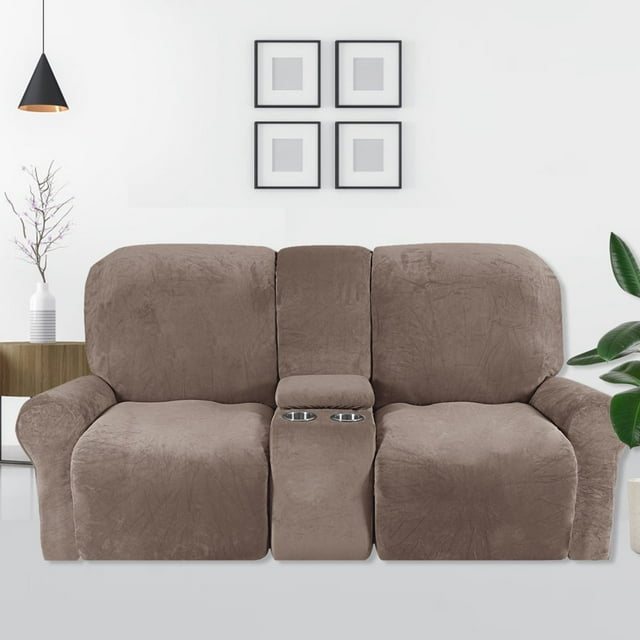 CHOK 2024 Housse pour Causeuse Inclinable avec Housse pour Console Centrale Housse de Canapé Inclinable 8 Pcs en Velours Extensible 2 Places Bleu Paon