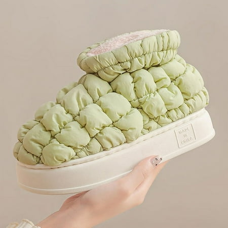 

CoCopeanut Waterproof Down Cloth Upper Plush Warm Household Non-slip Cotton Women Slippers Home Boots Winter Couple Cotton Shoes Leisure