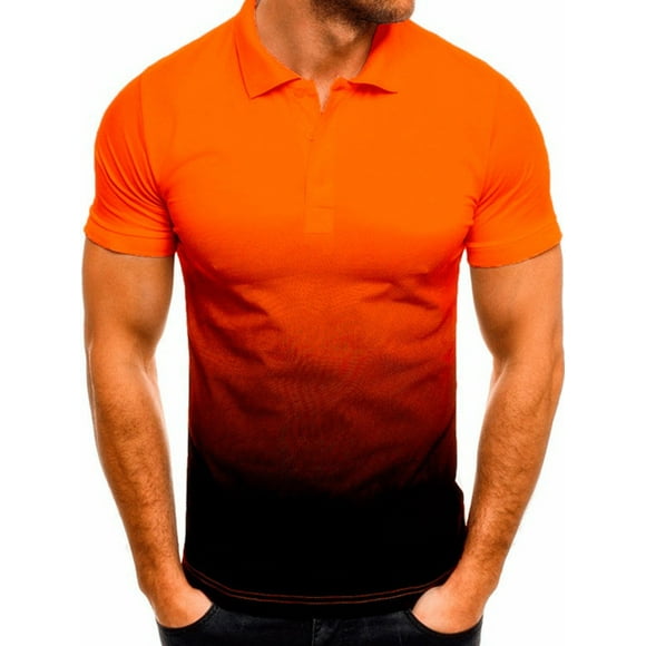 Daeful Polo Chemise Col Revers T-Shirts Boutons Hommes Classique Ajustement Athlétique Manches Courtes T-shirt Jaune M