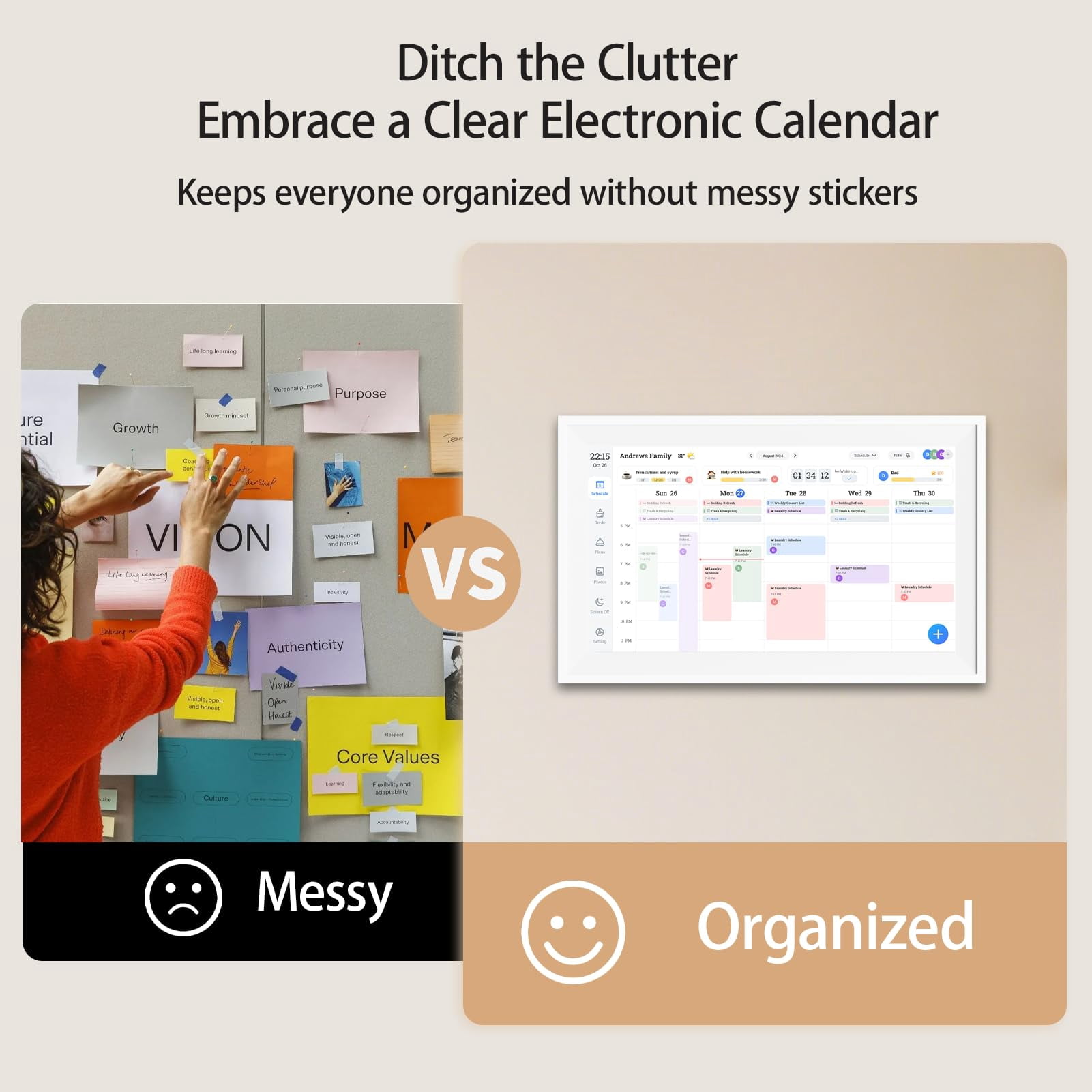 KissRabbit Digital Calendar, 15.6 Inch Wall Planner Electronic Calendar & Chore Chart, Smart Touchscreen for Family Schedules, Organizing Your Routines, Wall & Desk Mountable