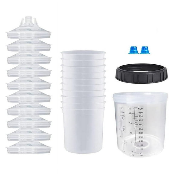 Disposable Paint GunCup Spray GunCup Liner and Cap System 20 Oz (600 Ml) Paint Sprayer Mixing Cup for HVLP