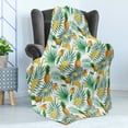 thumbnail image 4 of Watercolor Soft Flannel Fleece Throw Blanket, Exotic Fruits Pattern Pineapples Bananas Oranges Tropical Leaves, Cozy Plush for Indoor and Outdoor Use, 60" x 80", Green Yellow Pale Brown, by Ambesonne, 4 of 5
