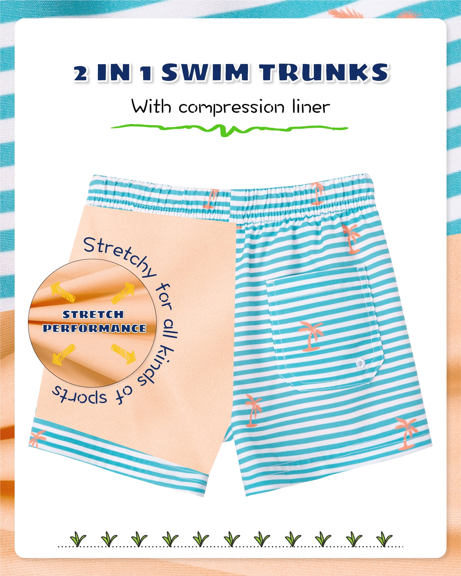 SURF CUZ Boys Swim Trunks with Boxer Brief Liner Toddler Boy Stretch Swimsuit Shorts Quick Dry Swimming Trunks Bathing Suit