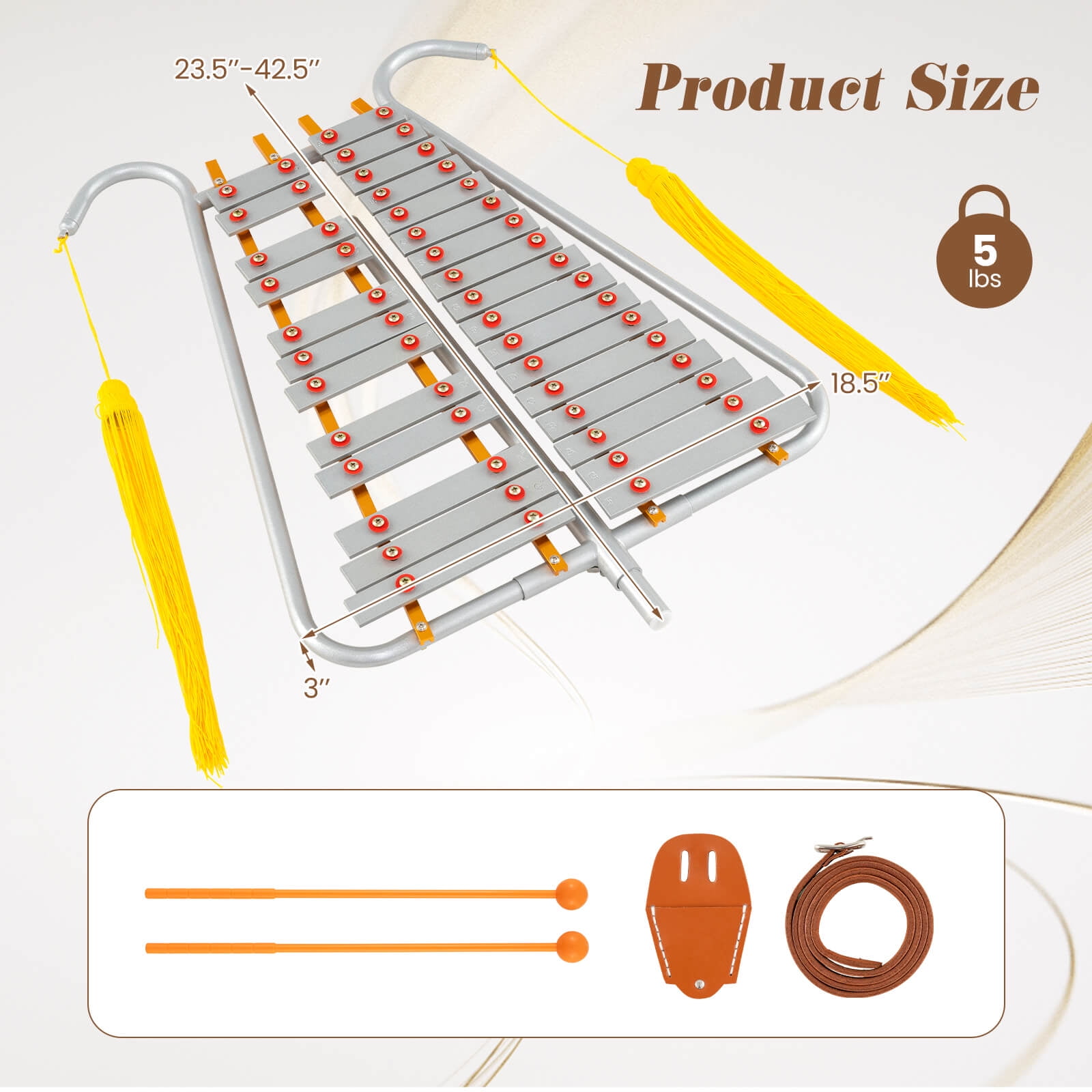 Costway 29 Notes Glockenspiel Percussion Kit with Adjustable Handle, 2 Mallets, Belt Clip