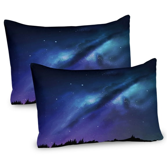 Ambesonne Night Pillow Sham 2 Pack, Milky Way Cosmos Inspired, 30"x20", Aqua Dark Blue Black