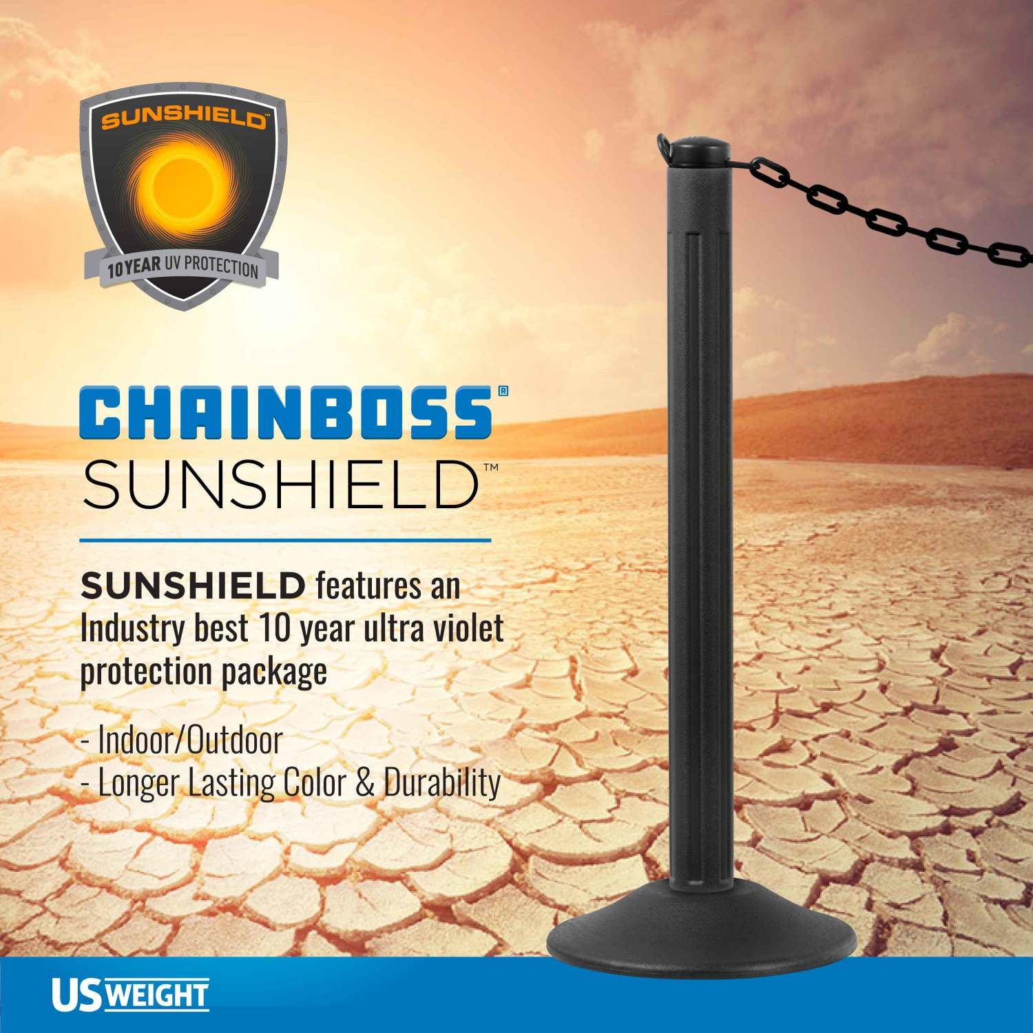 US Weight Chainboss 2" x 500' Orange Plastic Safety Chain with SunShield UV Resistant Technology