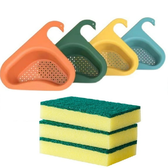 2Pack Swan Drain Basket, Corner Kitchen Sink Strainer Basket, Multi-Function Triangular Swan Shape Sink Basket for Kitchen Sink, Sink Drain Rack Hangs on Faucet, Green