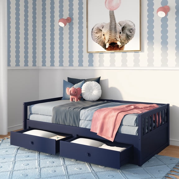 Elizabeth Twin to King Bed w/ Storage Drawers, Blue