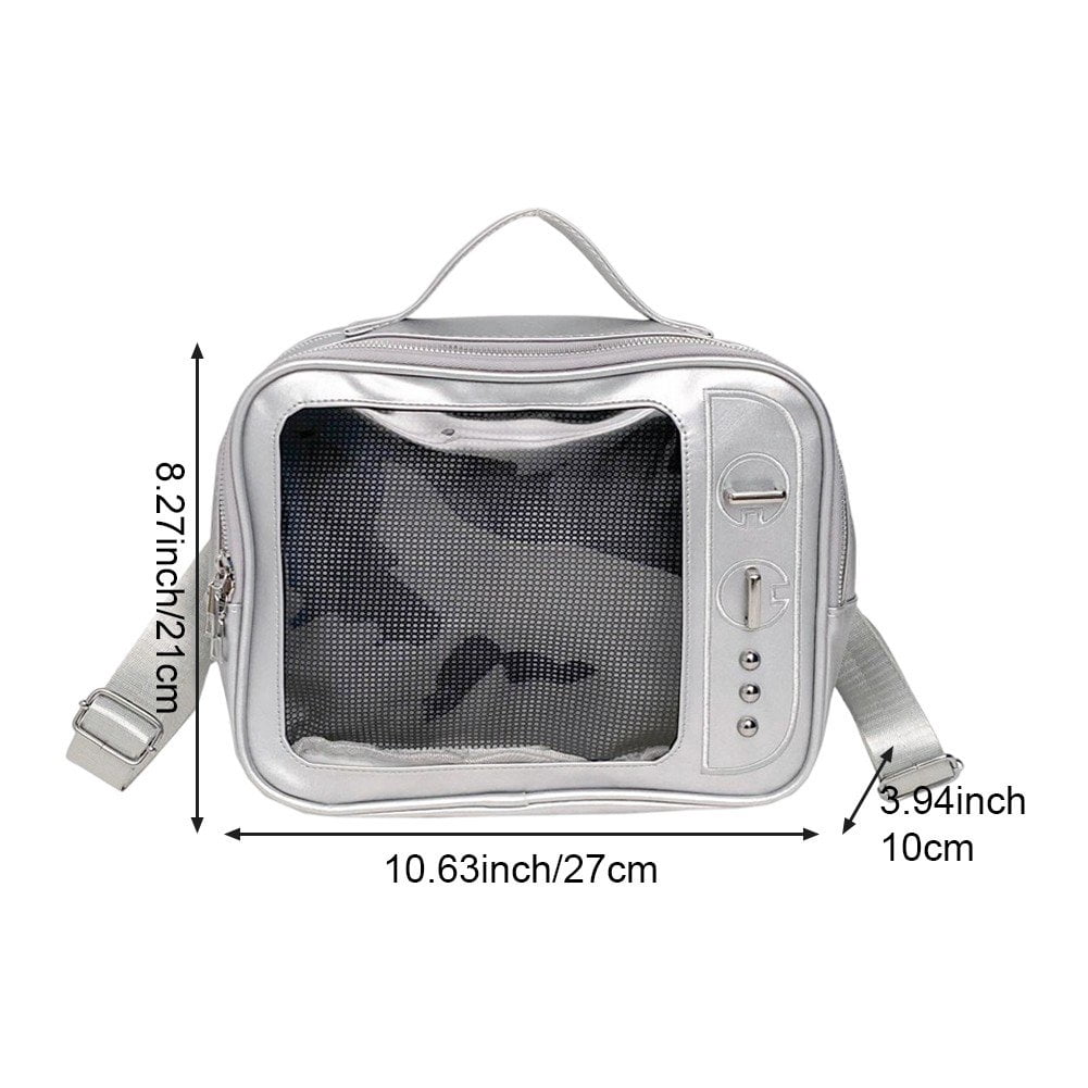 Slccxzc Silver TV Design Ita Bag PU Leather Pin Display Backpack Crossbody Shoulder Bag