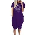 thumbnail image 1 of Robes d'Été pour Femmes Manches Courtes Décontractées T-Shirts Robe Imprimée Col Rond Confortable Longueur Genou avec Poches A1, 1 of 5